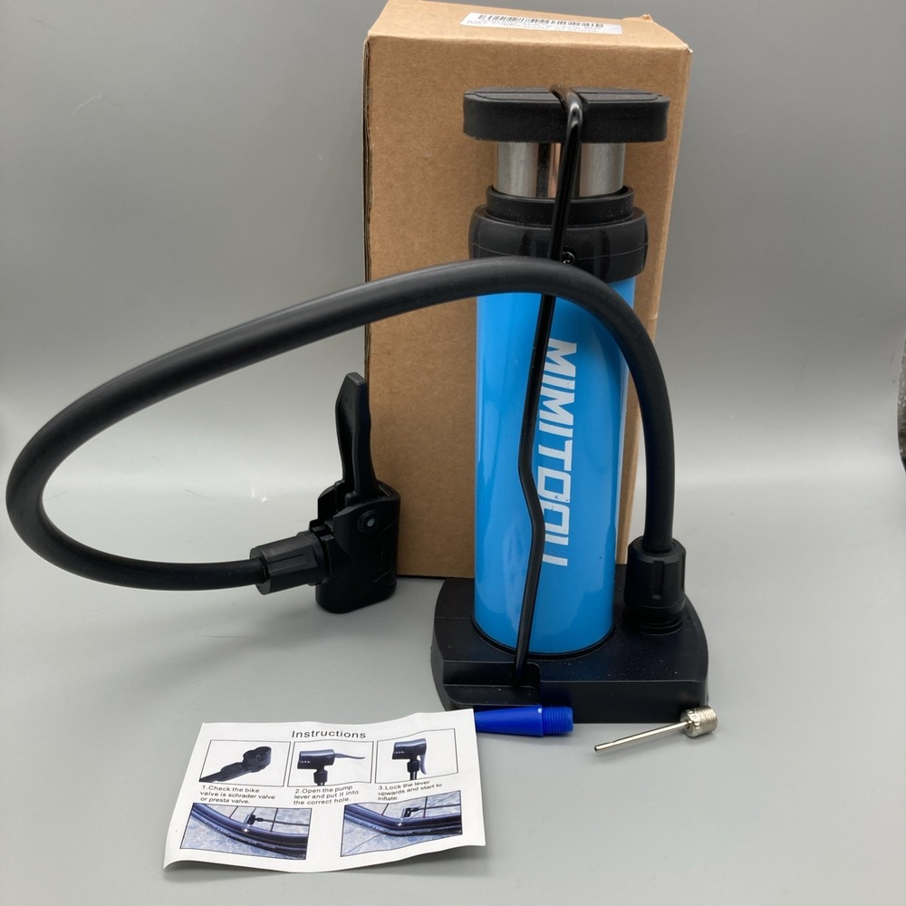 Miniature Bicycle Tire Air Pump 2 Adapters Blue Foot Or Hand Pump NIB